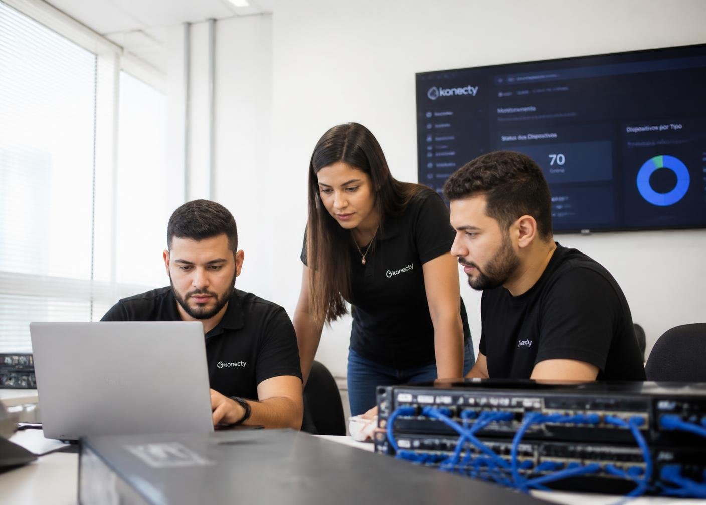 Equipe especializada da Geekwep em atendimento de suporte técnico empresarial